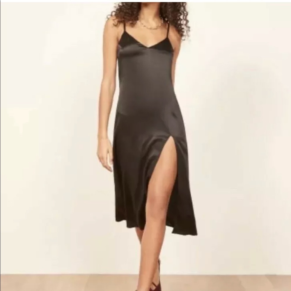 Reformation Britten black silk slip Dress New